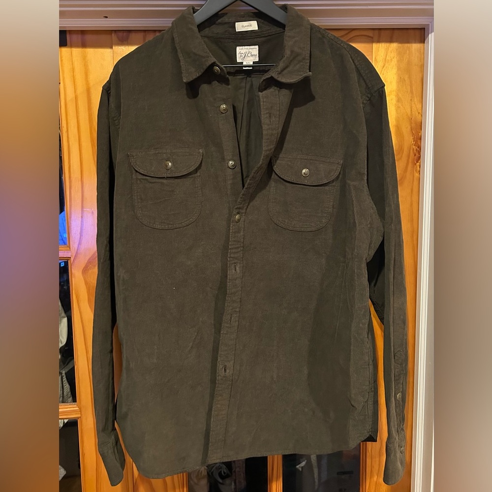 J Crew Classic Men's Olive Green Corduroy Shirt Jacket
